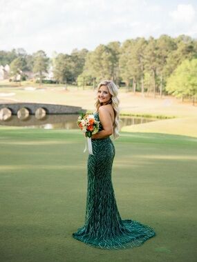 Chic and Holland HF110291 Size 6 Emerald Green Beaded Evening Gown Pageant Dress